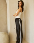 Satin Track Pants with Side Stripes