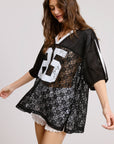 85 Graphic Jersey Top with Lace Contrast
