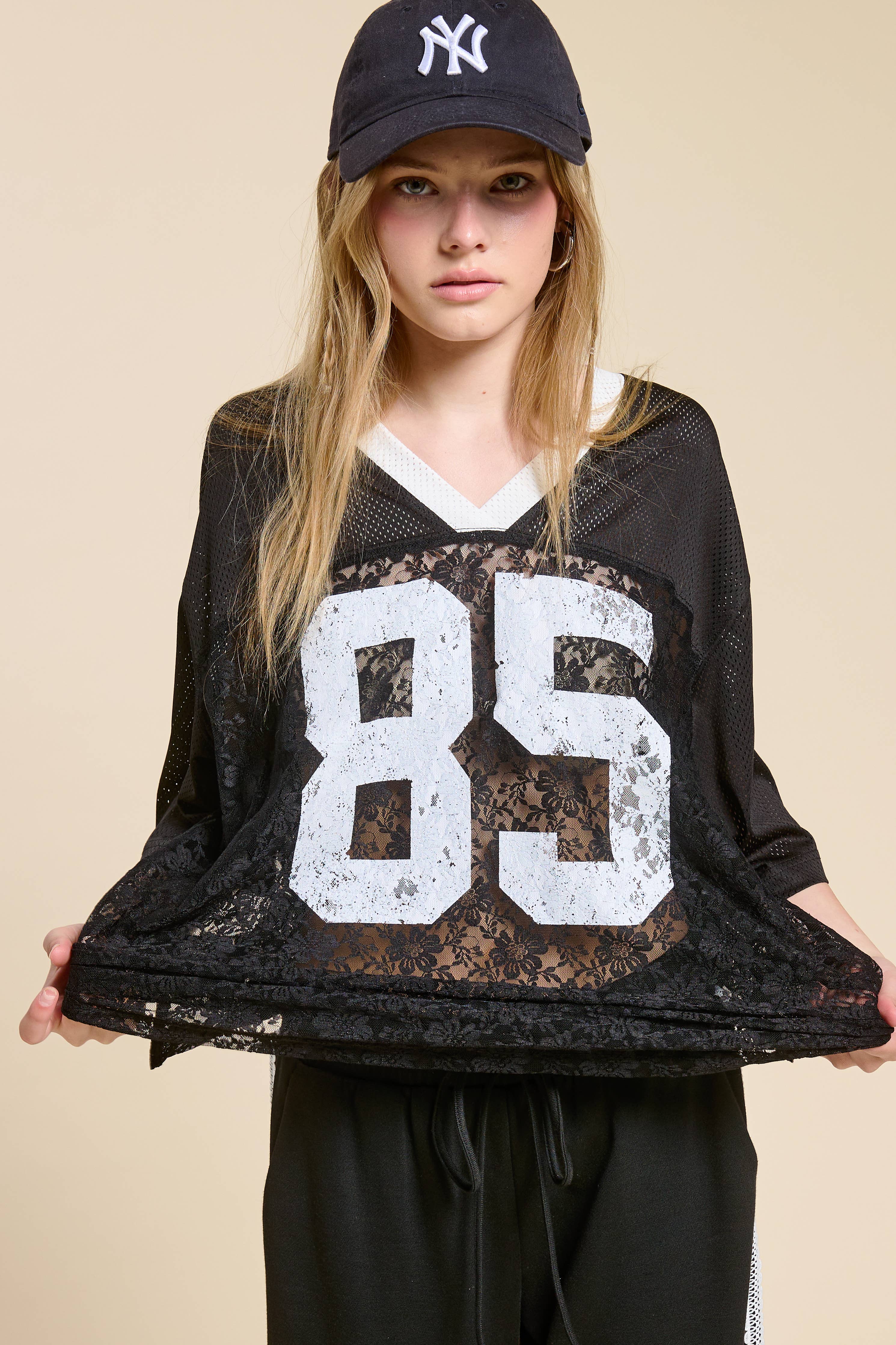 85 Graphic Jersey Top with Lace Contrast – CORD+IRON