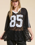 85 Graphic Jersey Top with Lace Contrast
