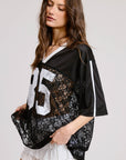 85 Graphic Jersey Top with Lace Contrast