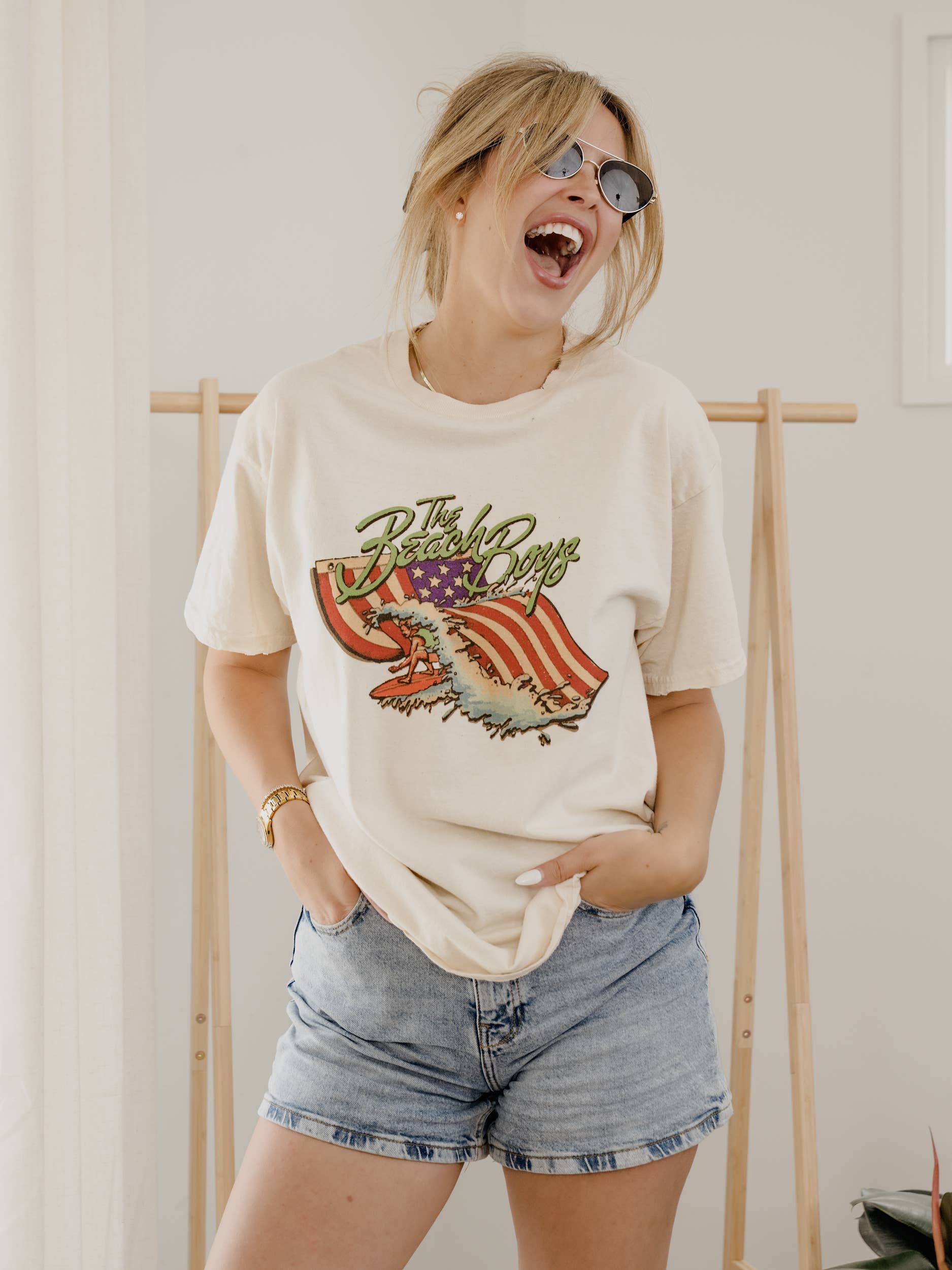 Beach Boys Backstage Flag Off White Thrifted Tee
