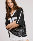 85 Graphic Jersey Top with Lace Contrast