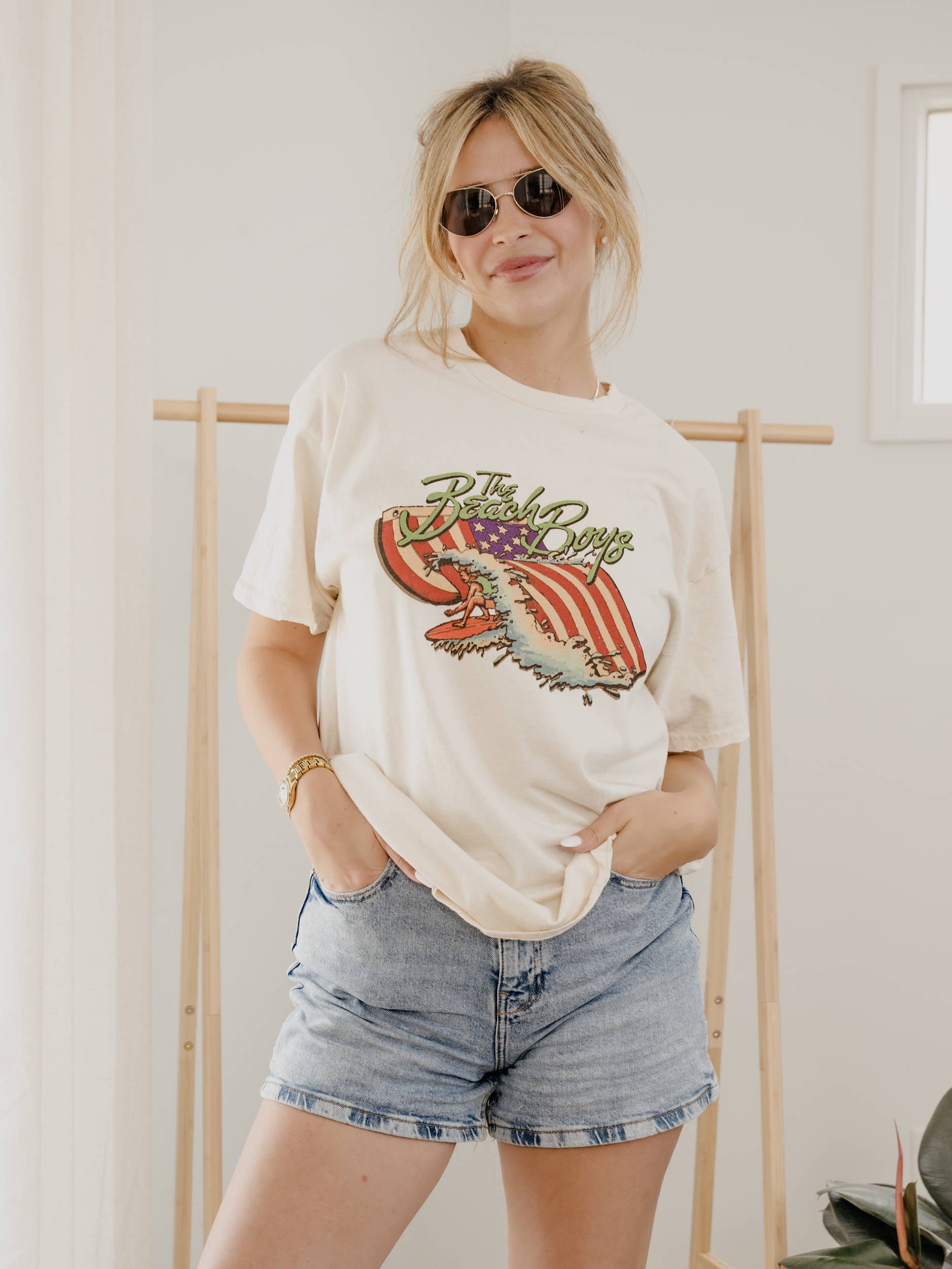 Beach Boys Backstage Flag Off White Thrifted Tee