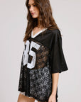 85 Graphic Jersey Top with Lace Contrast