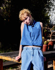 Collared Button Down Sleeveless Denim Top
