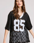 85 Graphic Jersey Top with Lace Contrast