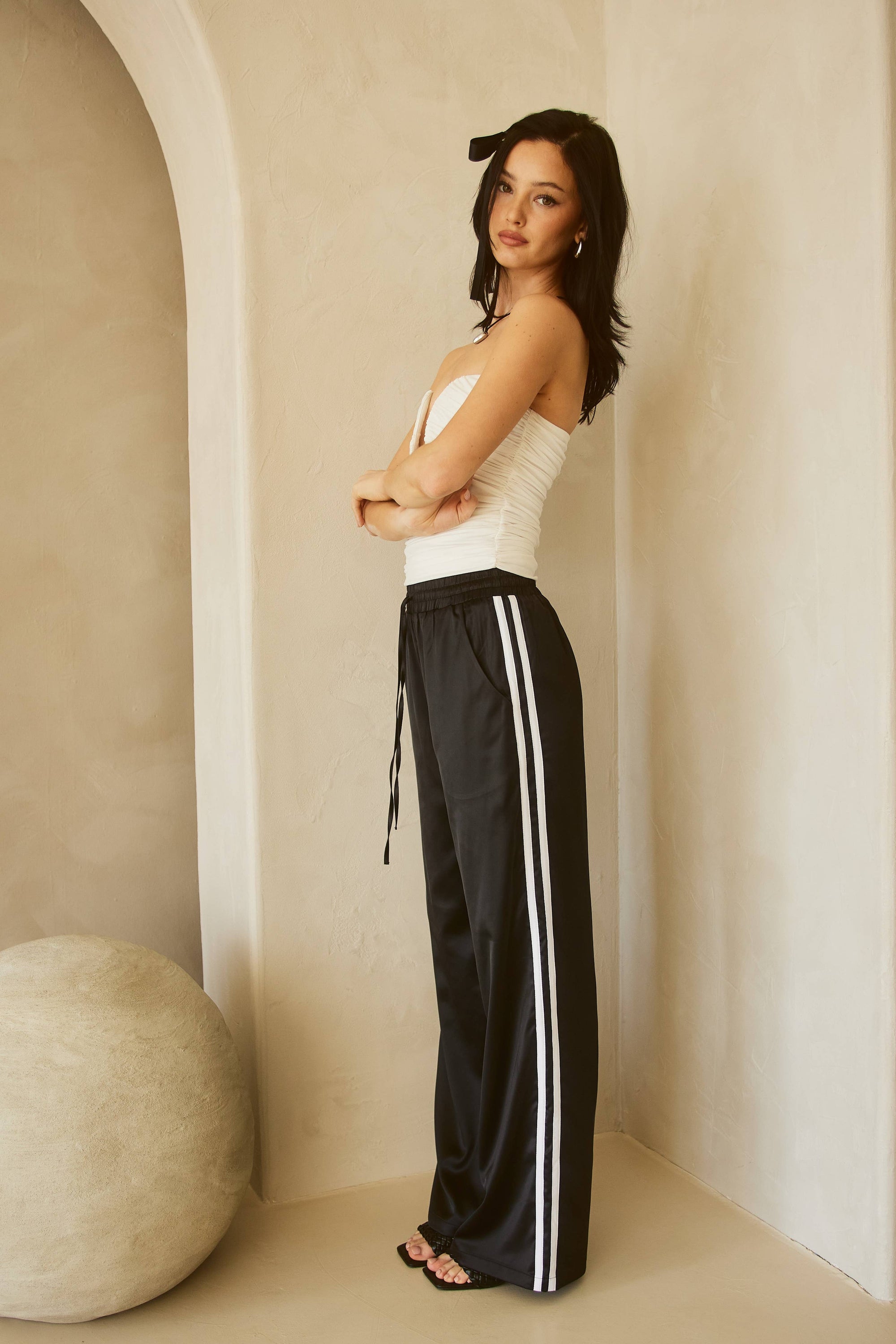 Satin Track Pants with Side Stripes
