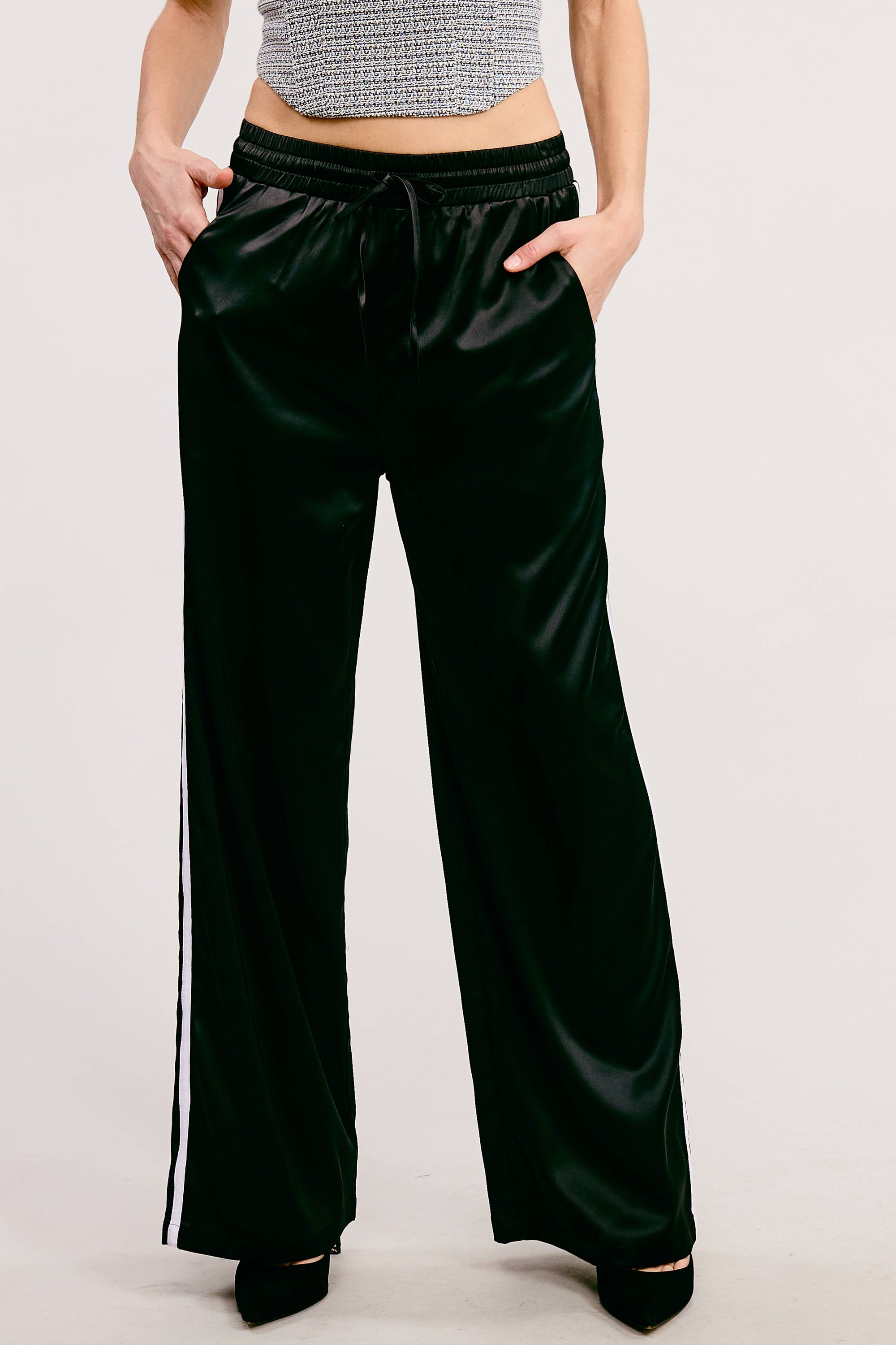 Satin Track Pants with Side Stripes