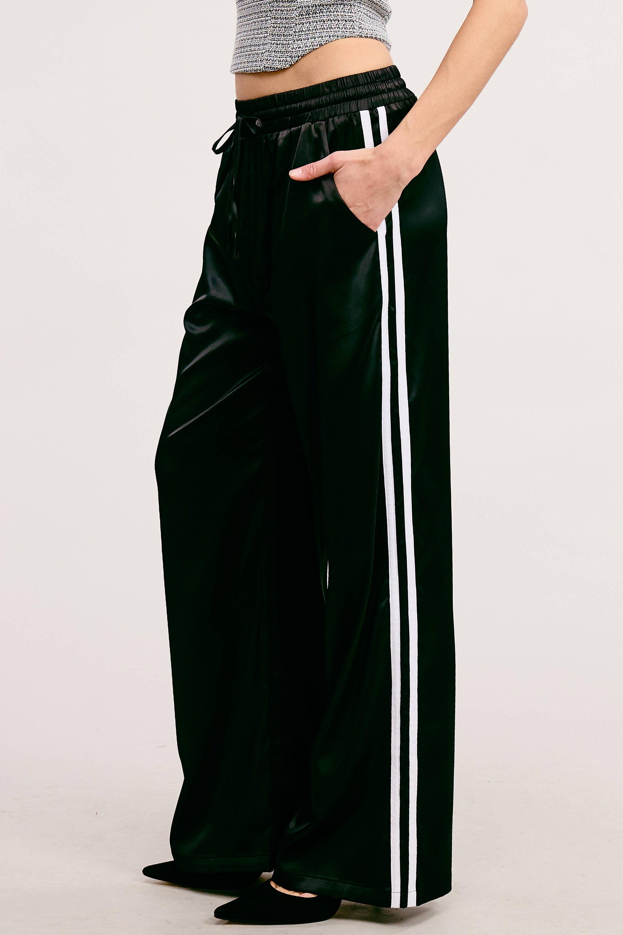 Satin Track Pants with Side Stripes