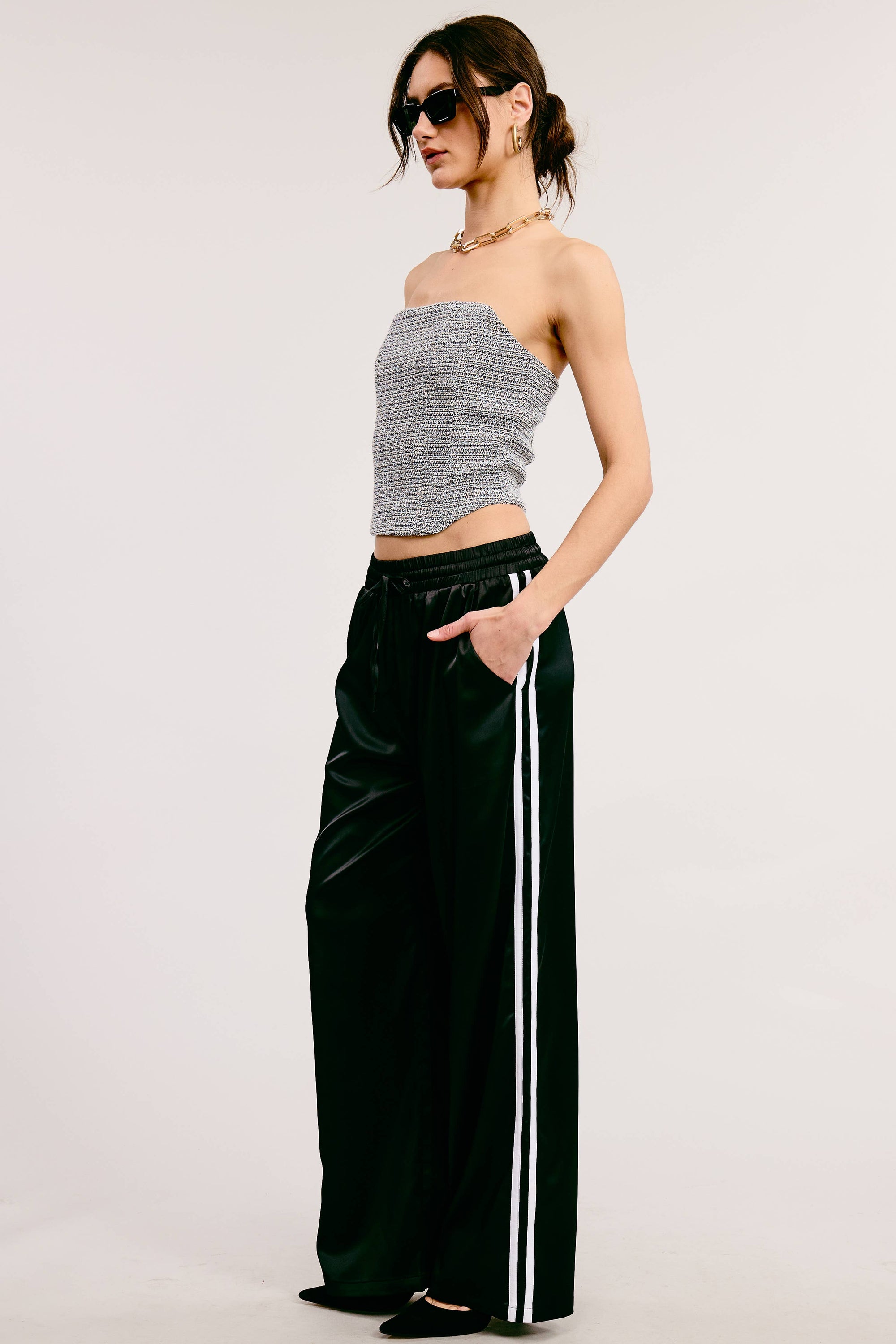Satin Track Pants with Side Stripes