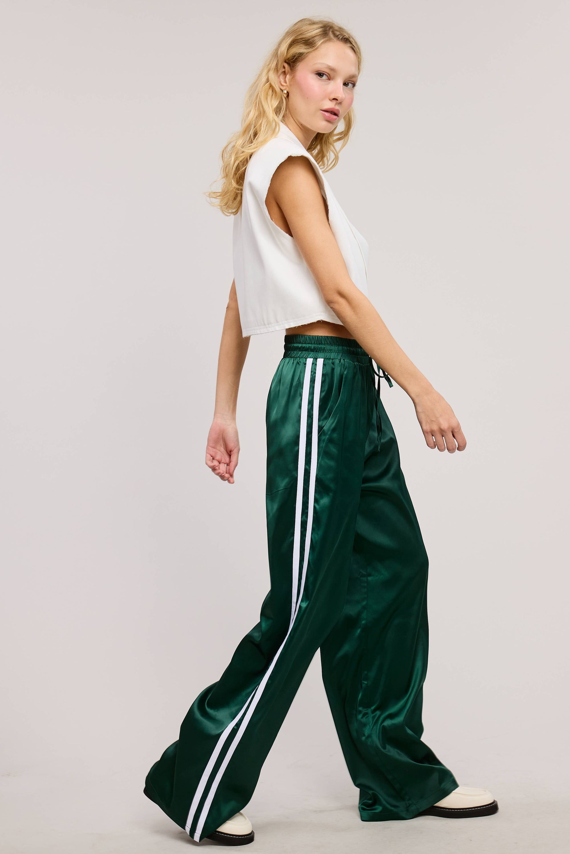 Satin Track Pants with Side Stripes