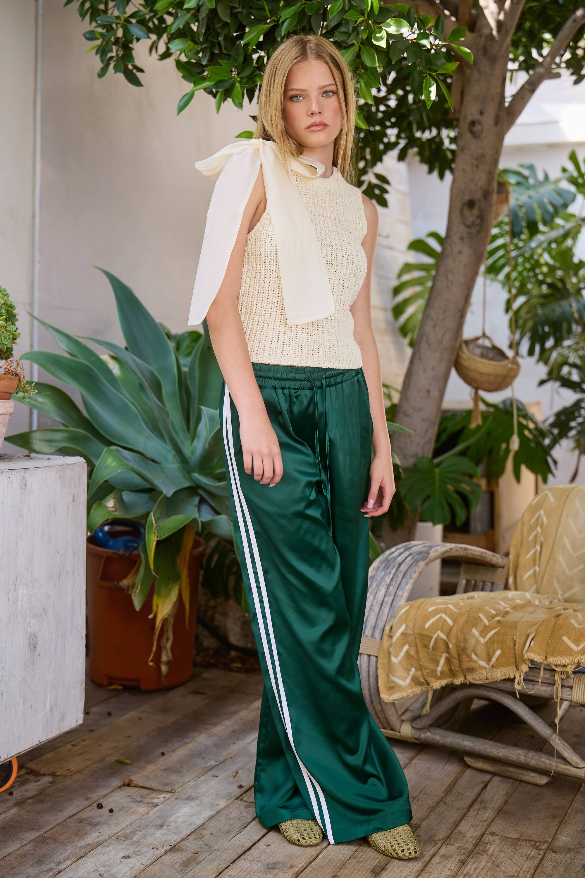 Satin Track Pants with Side Stripes