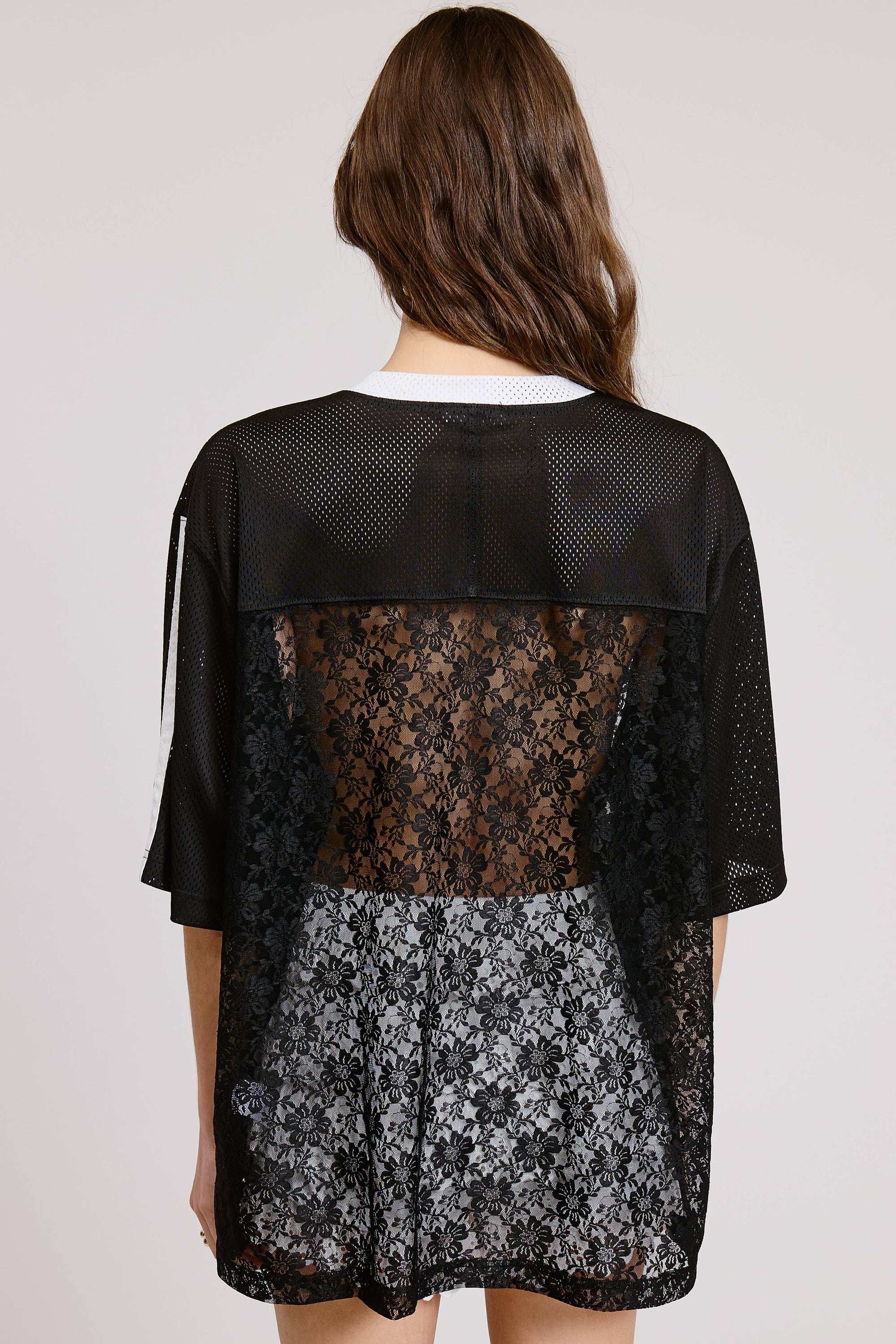 85 Graphic Jersey Top with Lace Contrast