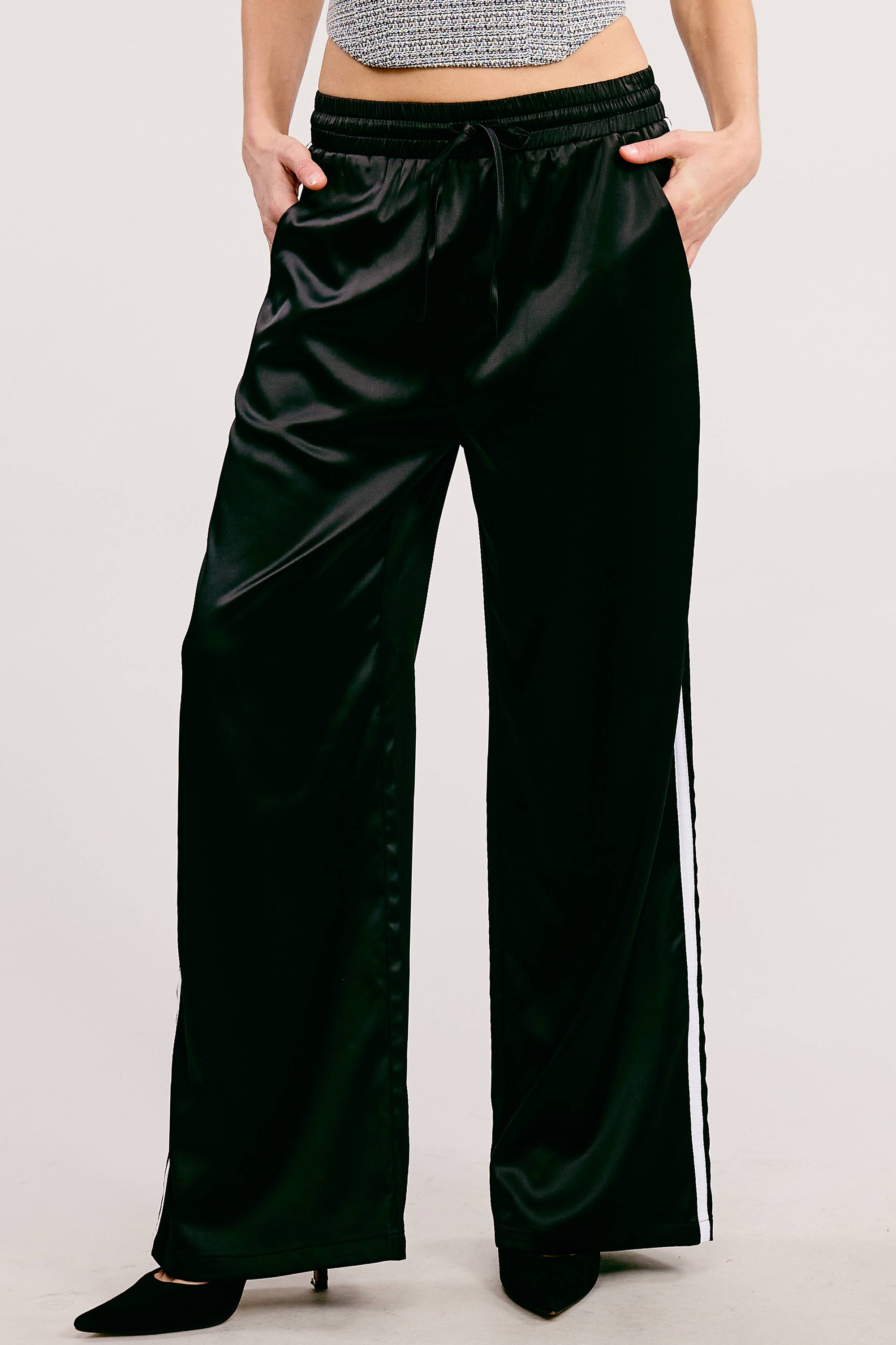 Satin Track Pants with Side Stripes