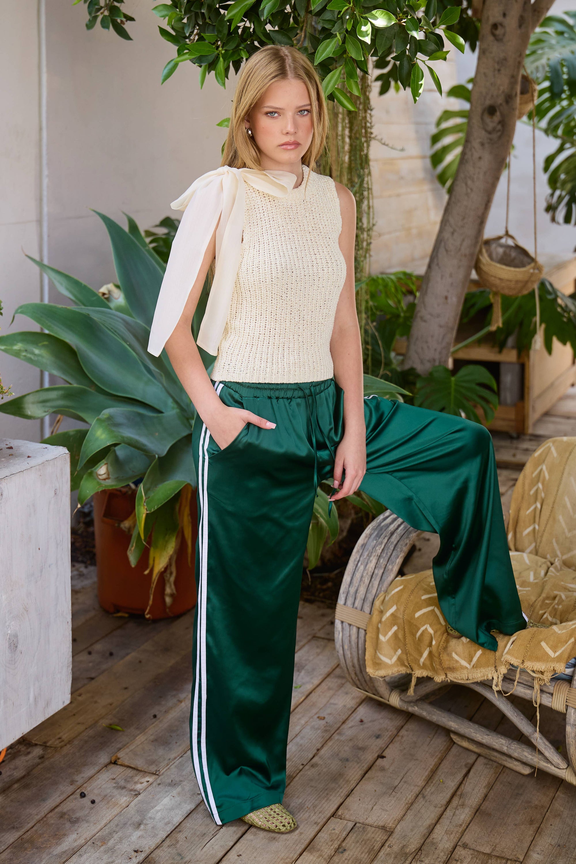 Satin Track Pants with Side Stripes